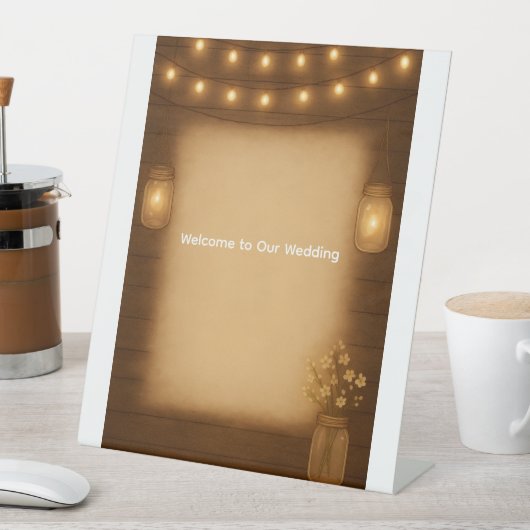 Rustieke Mason Jar & String Lights Trouwtafelblad Reclamebord Met Voetstuk (Insitu)