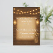 Rustieke Mason Jar & String Lights Wedding RSVP Ka Kaartje (Staand voorkant)