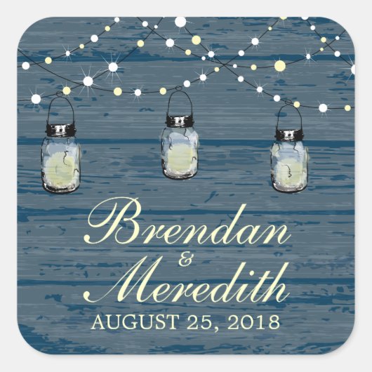 Rustieke Mason Jar String of Lights Vierkante Sticker (Voorkant)