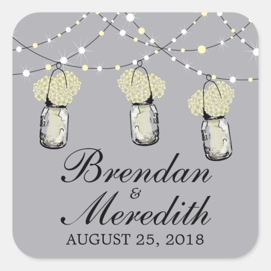 Rustieke Mason Jar String of Lights Vierkante Sticker (Voorkant)