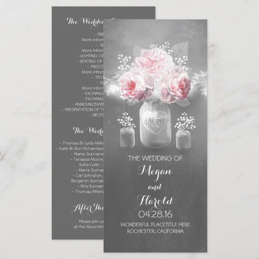 Rustieke Mason Jar Trouwprogramma's Programmakaart (Voorkant / Achterkant)