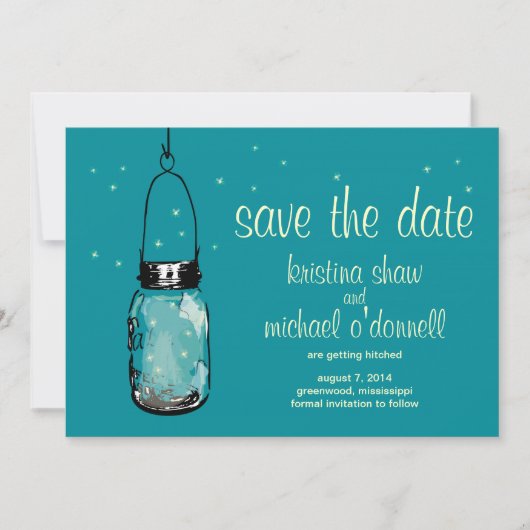 Rustieke Mason Jar & Vuurtjes Save the Date (Voorkant)
