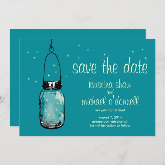 Rustieke Mason Jar & Vuurtjes Save the Date (Voorkant / Achterkant)