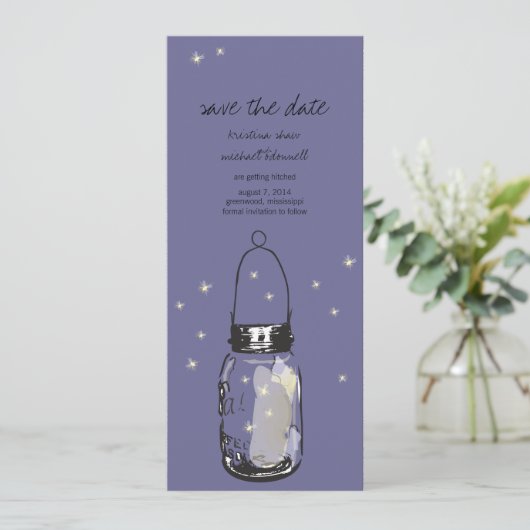 Rustieke Mason Jar & Vuurtjes Save the Date (Staand voorkant)