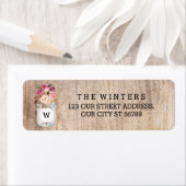 Rustieke Mason Jar Waterverf Flowers Hout Bruiloft Etiket (Insitu)