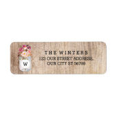 Rustieke Mason Jar Waterverf Flowers Hout Bruiloft Etiket (Voorkant)