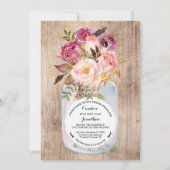Rustieke Mason Jar Waterverf Flowers Hout Bruiloft Kaart (Voorkant)
