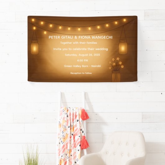 Rustieke Mason Jar Wedding Banner met String Light (Insitu)