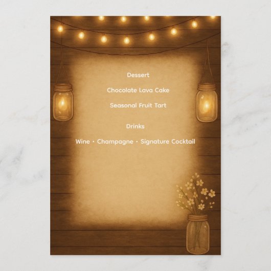 Rustieke Mason Jar Wedding Menu Kaart (Achterkant)