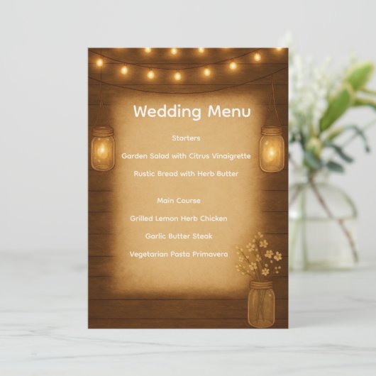 Rustieke Mason Jar Wedding Menu Kaart (Staand voorkant)