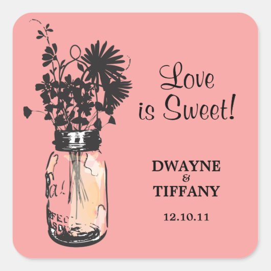 Rustieke Mason Jar & Wildflower Vierkante Sticker (Voorkant)