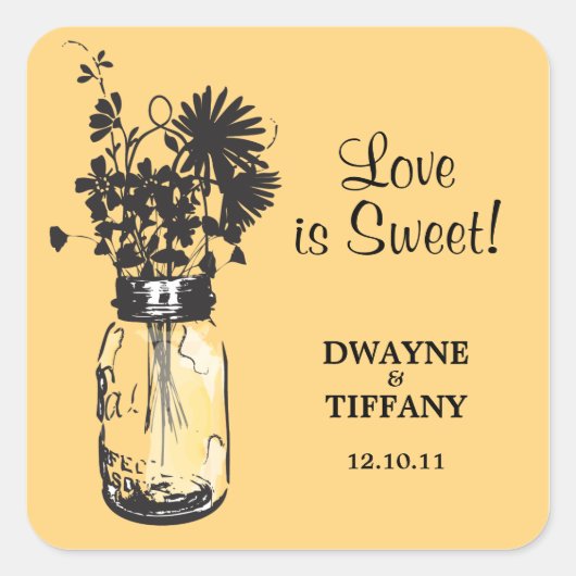 Rustieke Mason Jar & Wildflower Vierkante Sticker (Voorkant)