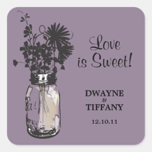 Rustieke Mason Jar & Wildflower Vierkante Sticker