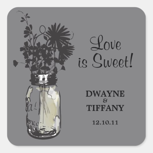 Rustieke Mason Jar & Wildflower Vierkante Sticker (Voorkant)