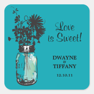 Rustieke Mason Jar & Wildflower Vierkante Sticker