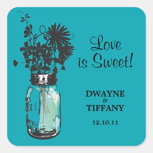 Rustieke Mason Jar & Wildflower Vierkante Sticker (Voorkant)