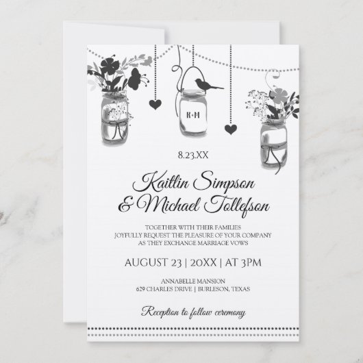 Rustieke Mason Jar Wood Kraft bruiloft uitnodiging (Voorkant)