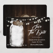 Rustieke Mason Jar Wood String Lights Wedding Save The Date (Voorkant / Achterkant)