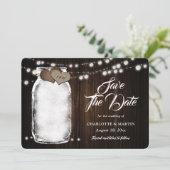 Rustieke Mason Jar Wood String Lights Wedding Save The Date (Staand voorkant)
