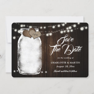 Rustieke Mason Jar Wood String Lights Wedding Save The Date