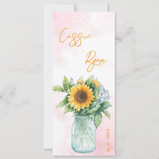 Rustieke Mason Jar Zonnebloem Wedding Party Progra Kaart (Voorkant)