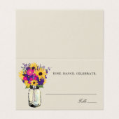 Rustieke Mason Jar Zonnebloemen Wedding Place Card Kaart (Buitenkant ongevouwen)