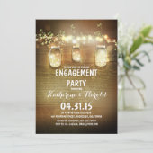 Rustieke Mason Jars en Lichten Verlovingsfeest Kaart (Staand voorkant)