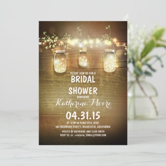 Rustieke Mason Jars en Lights vrijgezellenfeest Kaart (Staand voorkant)