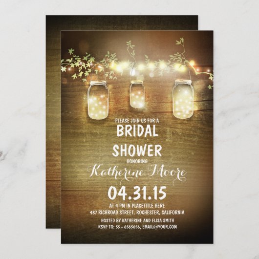Rustieke Mason Jars en Lights vrijgezellenfeest Kaart (Voorkant / Achterkant)