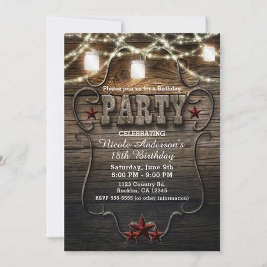 Rustieke Mason Jars, Lichten & Hout Verjaardagsfee Kaart (Voorkant)