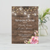 Rustieke Mason Jars Lights Bloemen Repetitie Diner Kaart (Staand voorkant)