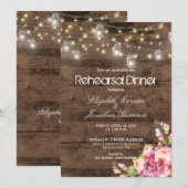 Rustieke Mason Jars Lights Bloemen Repetitie Diner Kaart (Voorkant / Achterkant)