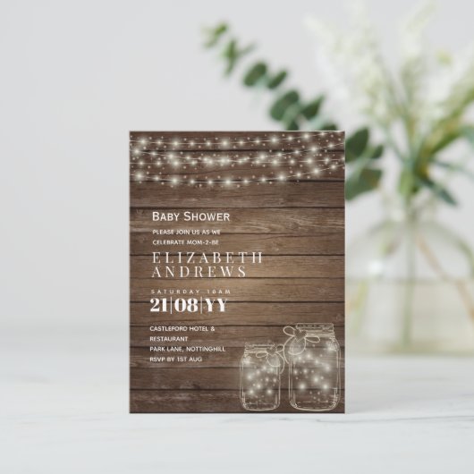 Rustieke Mason Jars Lights Budget Baby shower Invi Feestdagenkaart (Staand voorkant)