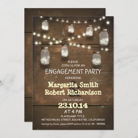 Rustieke Mason Jars Met Lichten Verlovingsfeest Kaart (Voorkant / Achterkant)
