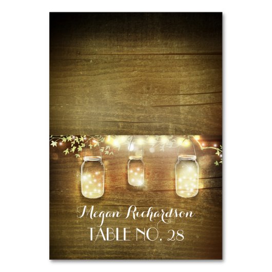 Rustieke Mason Jars String Lights Bruiloft Escort Kaart (Voorkant)