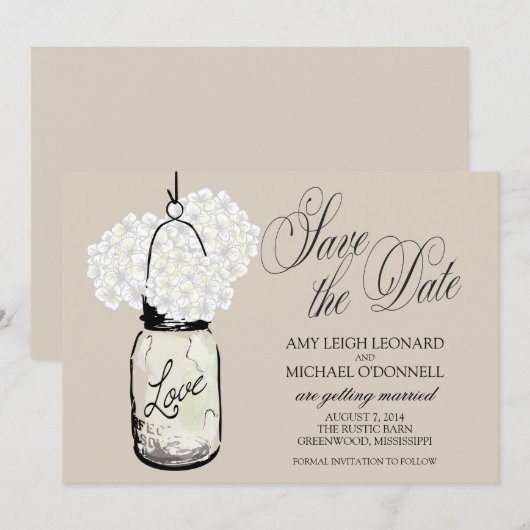 Rustieke Mason Pot Hydrangea Save the Date Kaart (Voorkant / Achterkant)