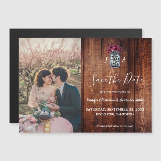 Rustieke Mason potje hout monogram foto Save the D Magnetische Uitnodiging (Voorkant / Achterkant)