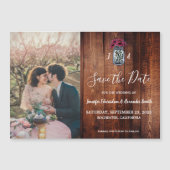 Rustieke Mason potje hout monogram foto Save the D Magnetische Uitnodiging (Voorkant)