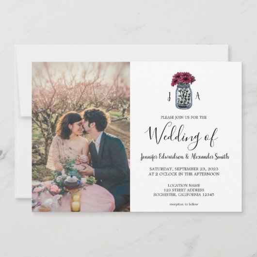 Rustieke Mason potje monogram foto elegante bruilo Kaart (Voorkant)