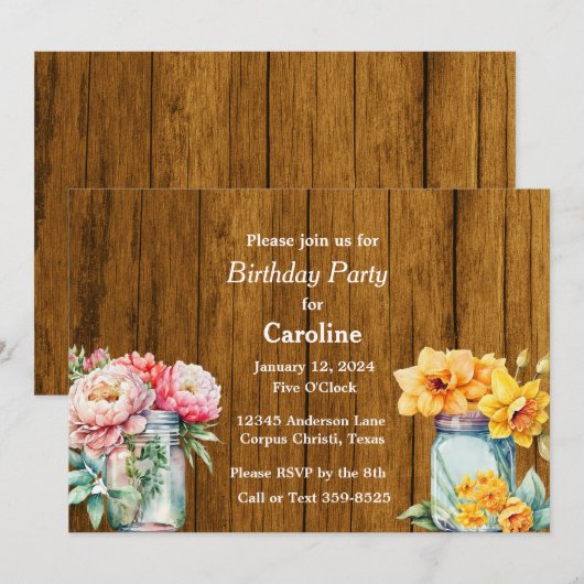 Rustieke Mason potjes met bloemen Schuur Verjaarda Kaart (Voorkant / Achterkant)