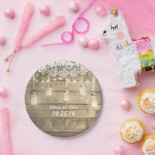 rustieke mason potjes string lampen kant hout papieren bordje (Feest)