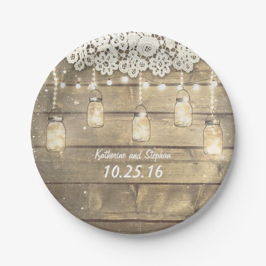 rustieke mason potjes string lampen kant hout papieren bordje (Voorkant)