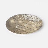 rustieke mason potjes string lampen kant hout papieren bordje (Gekanteld)