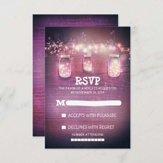 rustieke mason potjes string verlichting bruiloft  RSVP kaartje (Voorkant / Achterkant)