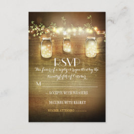 rustieke mason potjes string verlichting bruiloft  RSVP kaartje