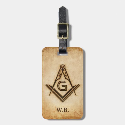 Rustieke Masonic Bagagelabels | Vrijmetselaarscade (Voorkant verticaal)