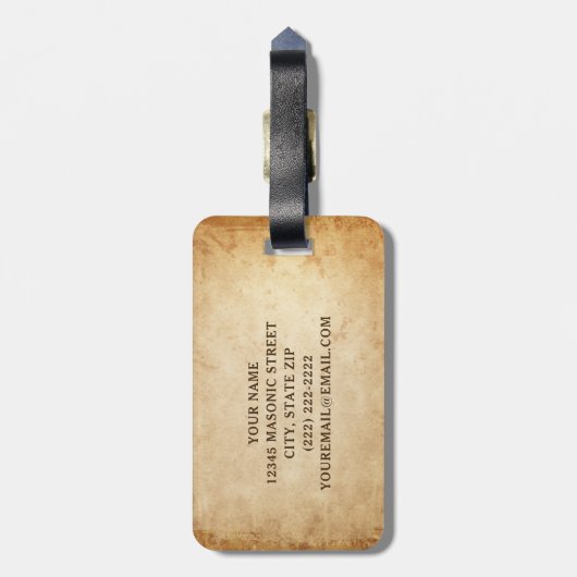 Rustieke Masonic Bagagelabels | Vrijmetselaarscade (Achterkant verticaal)