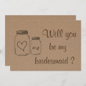 Rustieke Masonjar Hart Wil je mijn Bruidsmeisje zi Kaart (Voorkant / Achterkant)