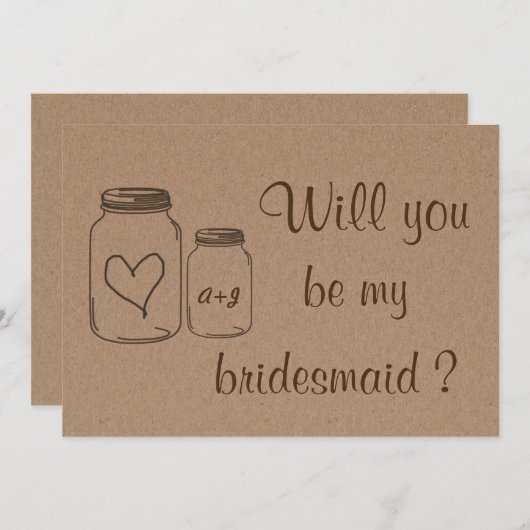 Rustieke Masonjar Hart Wil je mijn Bruidsmeisje zi Kaart (Voorkant / Achterkant)