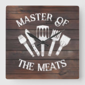 Rustieke 'Master of the Meats' - Grappig BBQ-cadea Vierkante Klok (Voorkant)